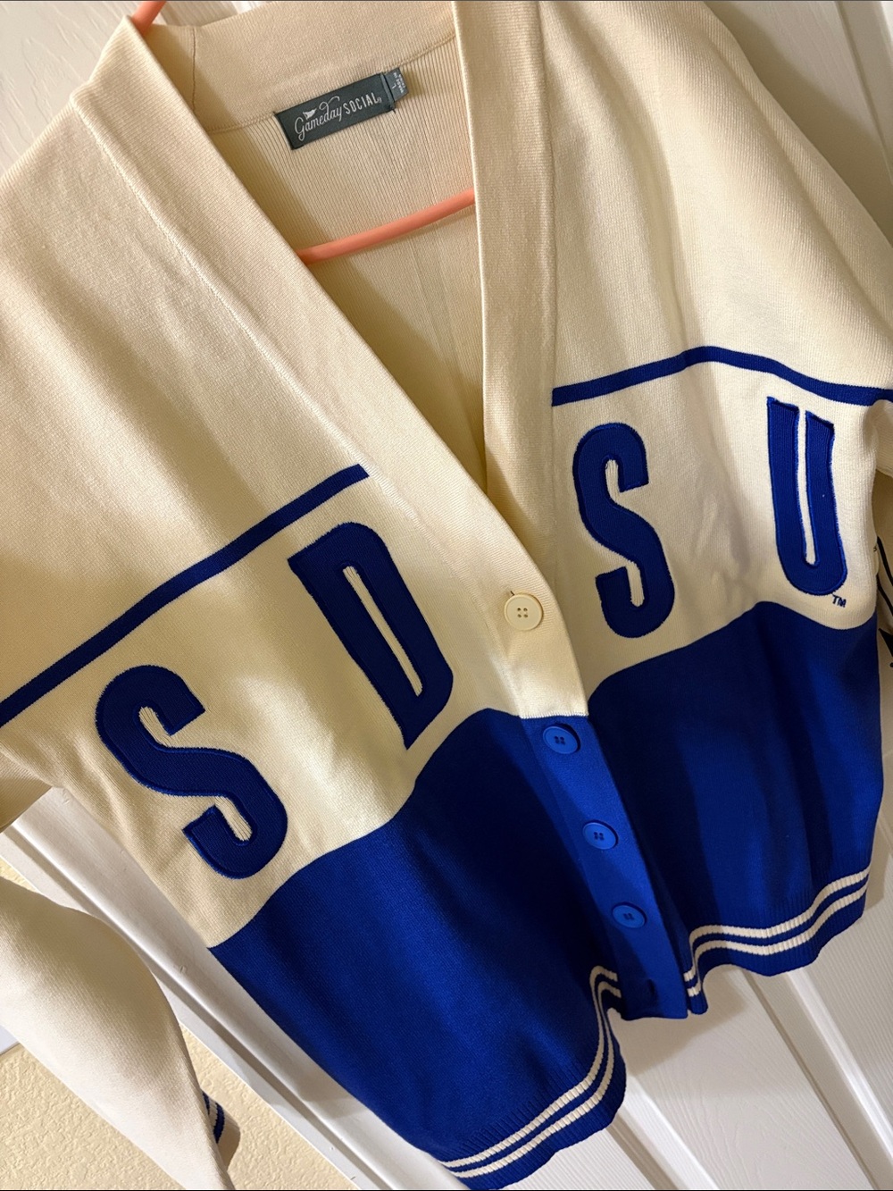 South Dakota State University Cream & Royal Blue Lettered Knit Cardigan - Picture 2 of 3